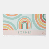 Schattig roze Boho regenboog Initialen Bureaumat (Voorkant)