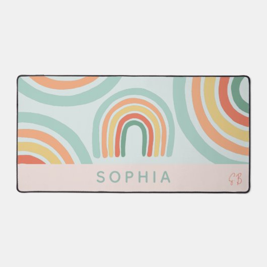 Schattig roze Boho regenboog Initialen Bureaumat (Voorkant)