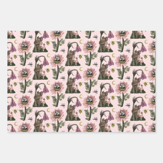 Schattig roze bos Beer feeën champignonbos Inpakpapier Vel (Voorkant 2)