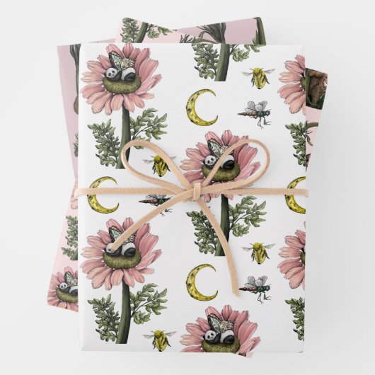 Schattig roze bos Beer feeën champignonbos Inpakpapier Vel (In situ)