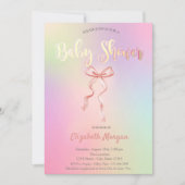Schattig Roze Bow Holografisch Baby shower Kaart (Voorkant)