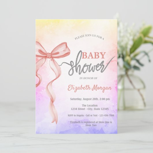 Schattig Roze Bow Ombre Baby shower Kaart (Staand voorkant)
