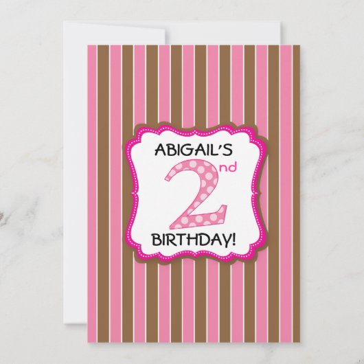 Schattig roze/bruin meisjes tweede verjaardag kaart (Achterkant)