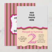 Schattig roze/bruin meisjes tweede verjaardag kaart (Voorkant / Achterkant)