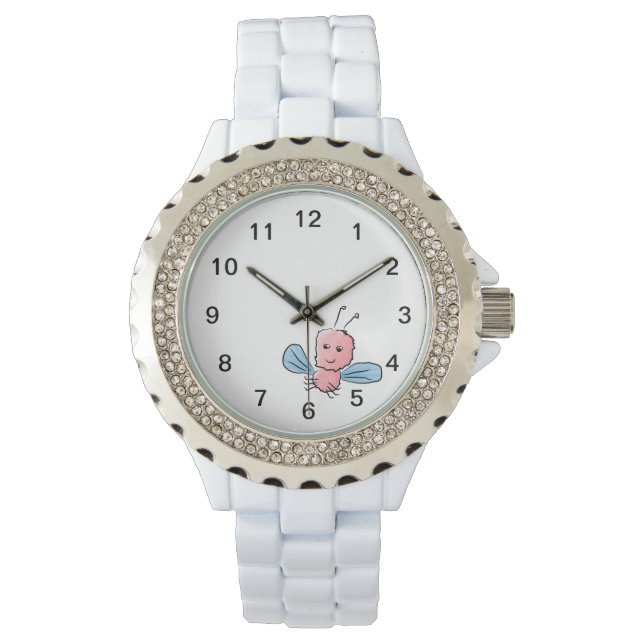 Schattig roze bug vliegend insect horloge (Voorkant)