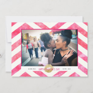 Schattig Roze Chevron Gouden Kusjes Valentijnsdag Feestdagenkaart