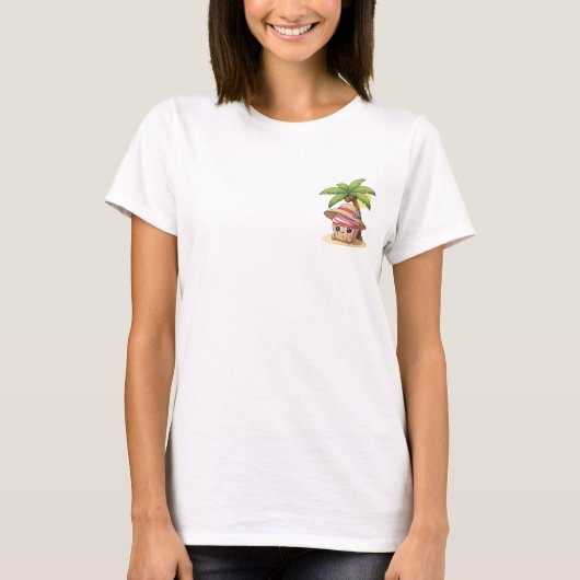 Schattig Roze Cupcake Karakter met Strohoed T-shirt (Voorkant)