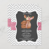 Schattig Roze Deer Chevron Glitter Baby shower Inv (Voorkant / Achterkant)