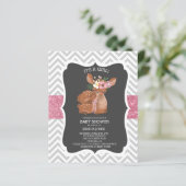 Schattig Roze Deer Chevron Glitter Baby shower Inv (Staand voorkant)