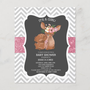 Schattig Roze Deer Chevron Glitter Baby shower Inv