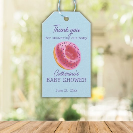 Schattig roze donut Baby shower Cadeaulabel