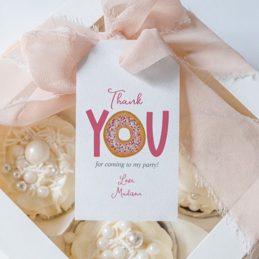 Schattig roze donut verjaardag partij gunst cadeaulabel