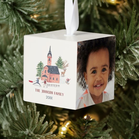 Schattig roze dorp kerst foto decoratie (Boom)