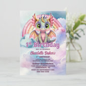 Schattig roze draak 1e verjaardagsfeest kaart (Staand voorkant)