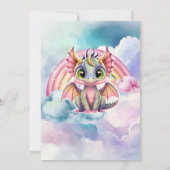 Schattig roze draak 1e verjaardagsfeest kaart (Achterkant)