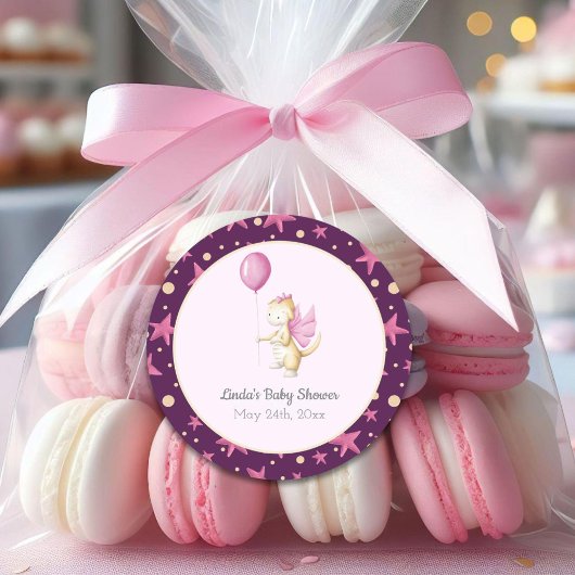 Schattig roze Dragon Baby shower Ronde Sticker