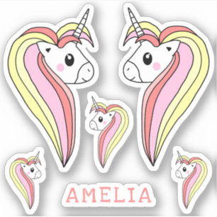 Schattig roze eenhoorn meisjesnaam Kinder Sticker