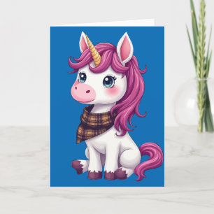 Schattig Roze Eenhoorn met een Schotse Sjaal Feestdagen Kaart