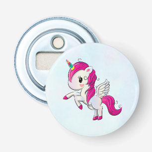 Schattig Roze Eenhoorn met Vleugels Button Flesopener