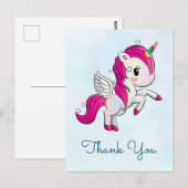 Schattig Roze Eenhoorn met Vleugels Dank Je Wel Briefkaart (Voorkant / Achterkant)
