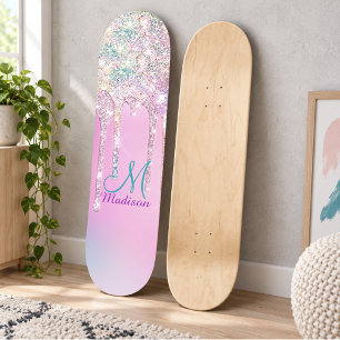 Schattig Roze Eenhoorn Regenboog Glitter Druppels Persoonlijk Skateboard