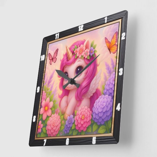 Schattig Roze Eenhoorn Vlinder Vierkante Klok (Hoek)