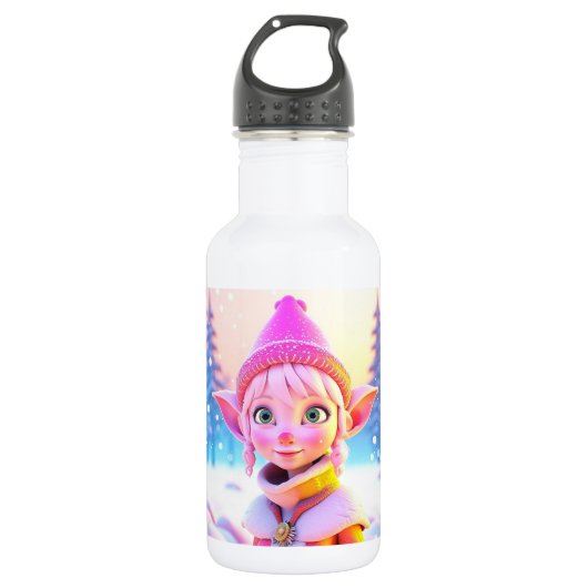 Schattig Roze Elf Whimsisch Kerstfeest Waterfles (Voorkant)