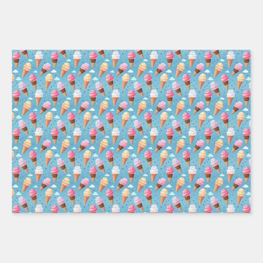 Schattig roze en blauw ijs kegel inpakpapier vel (Voorkant 3)