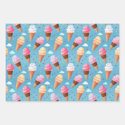Schattig roze en blauw ijs kegel inpakpapier vel (Voorkant)