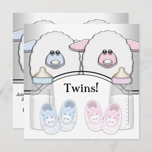 Schattig roze en blauw schaap tweeling Baby shower Kaart (Voorkant / Achterkant)