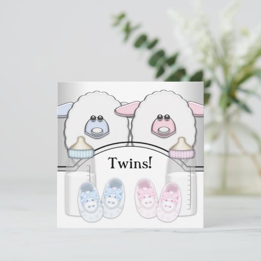 Schattig roze en blauw schaap tweeling Baby shower Kaart (Staand voorkant)