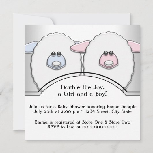 Schattig roze en blauw schaap tweeling Baby shower Kaart (Achterkant)