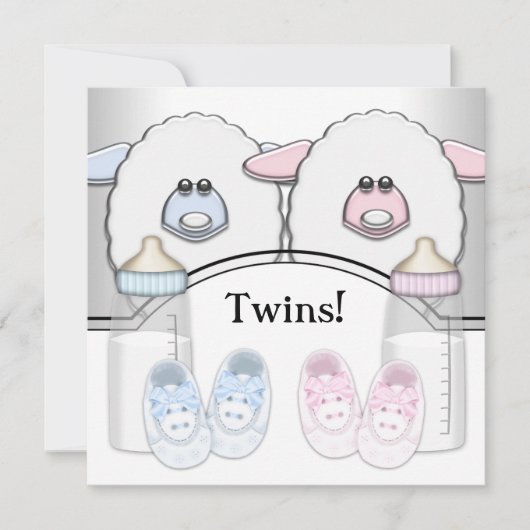 Schattig roze en blauw schaap tweeling Baby shower Kaart (Voorkant)