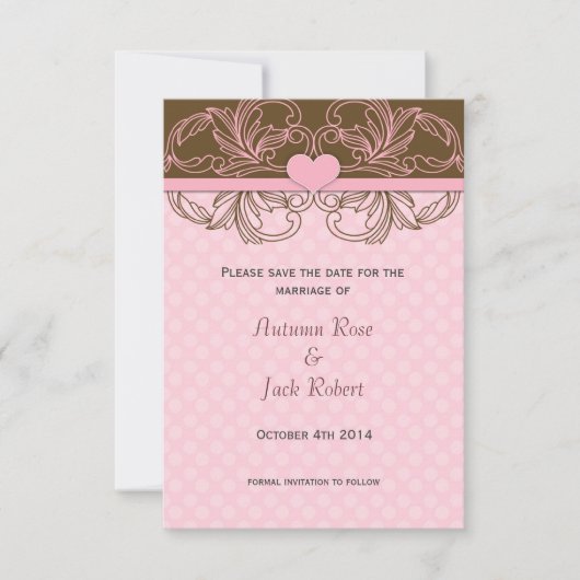 Schattig Roze en Bruine Stippen Save the Date (Voorkant)