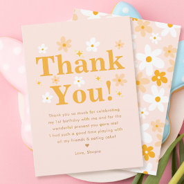 Schattig roze en gele margriet verjaardagsmeisje bedankkaart