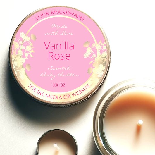 Schattig roze en gouden bloemproduct Verpakkingset Ronde Sticker