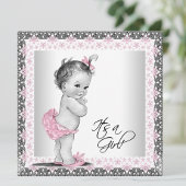 Schattig Roze en Grijs Baby Meisje Douche Kaart