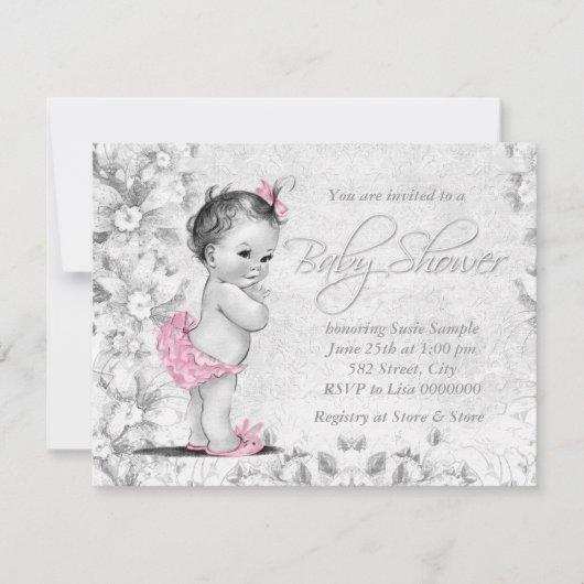 Schattig  roze en grijs Baby shower Kaart (Voorkant)