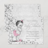 Schattig  roze en grijs Baby shower Kaart (Voorkant / Achterkant)