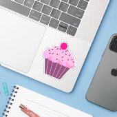 Schattig roze en Paarse cupcake Sticker (Laptop met iPhone)