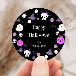 Schattig roze en Paarse geest Happy Halloween Ronde Sticker