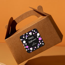 Schattig roze en Paarse geest Happy Halloween Vierkante Sticker