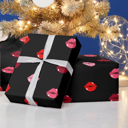 schattig roze en rode lippen cadeaupapier (Feestdagen)