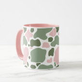 Schattig roze en salie groen Koe Print Pattern Mok (Voorkant links)