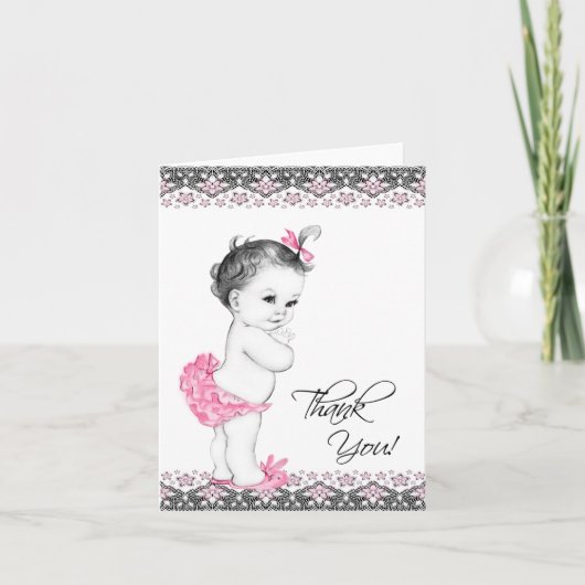 Schattig roze en zwart Baby shower bedankkaart (Voorkant)
