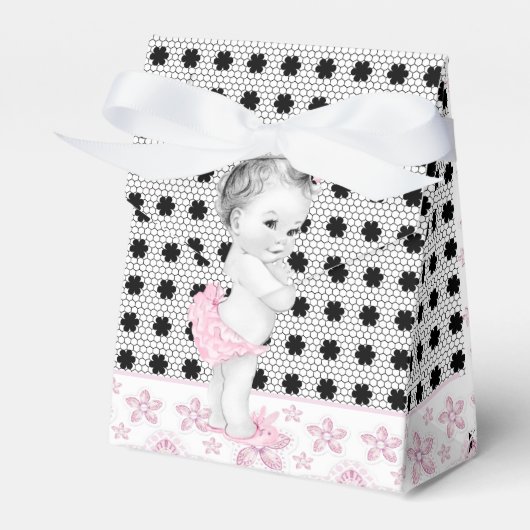 Schattig Roze en Zwart Baby shower Favor Boxes Bedankdoosjes (Voorkant Zijde)