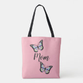 Schattig roze en zwarte tekst mam en vlinders tote bag (Achterkant)