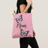 Schattig roze en zwarte tekst mam en vlinders tote bag (Dichtbij)