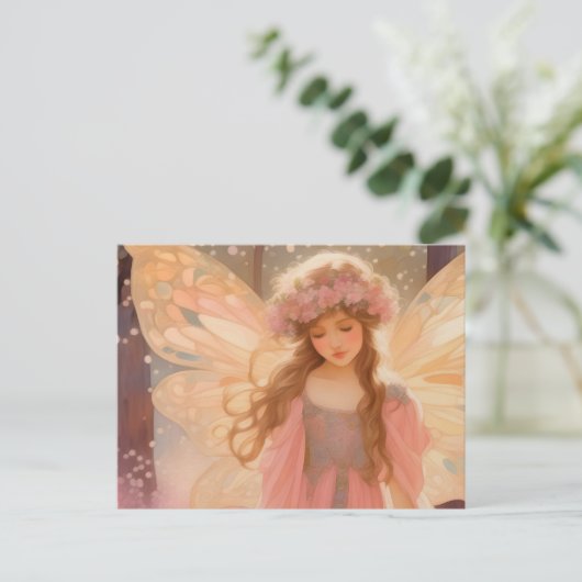 Schattig roze fee fantasy schilderij briefkaart (Staand voorkant)
