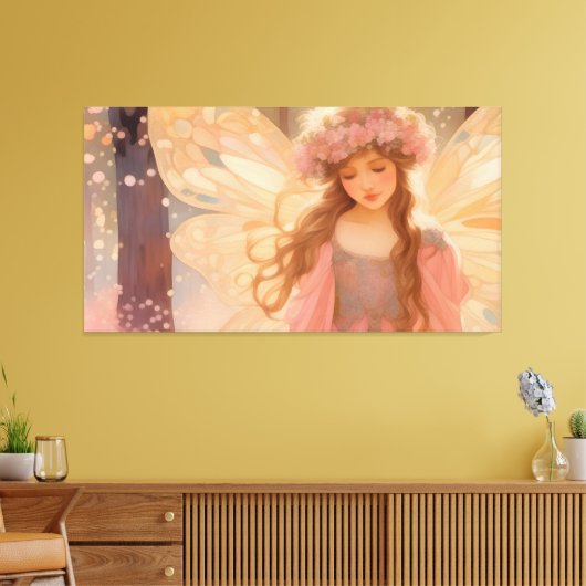 Schattig roze fee fantasy schilderij canvas afdruk (Insitu (Woonkamer))